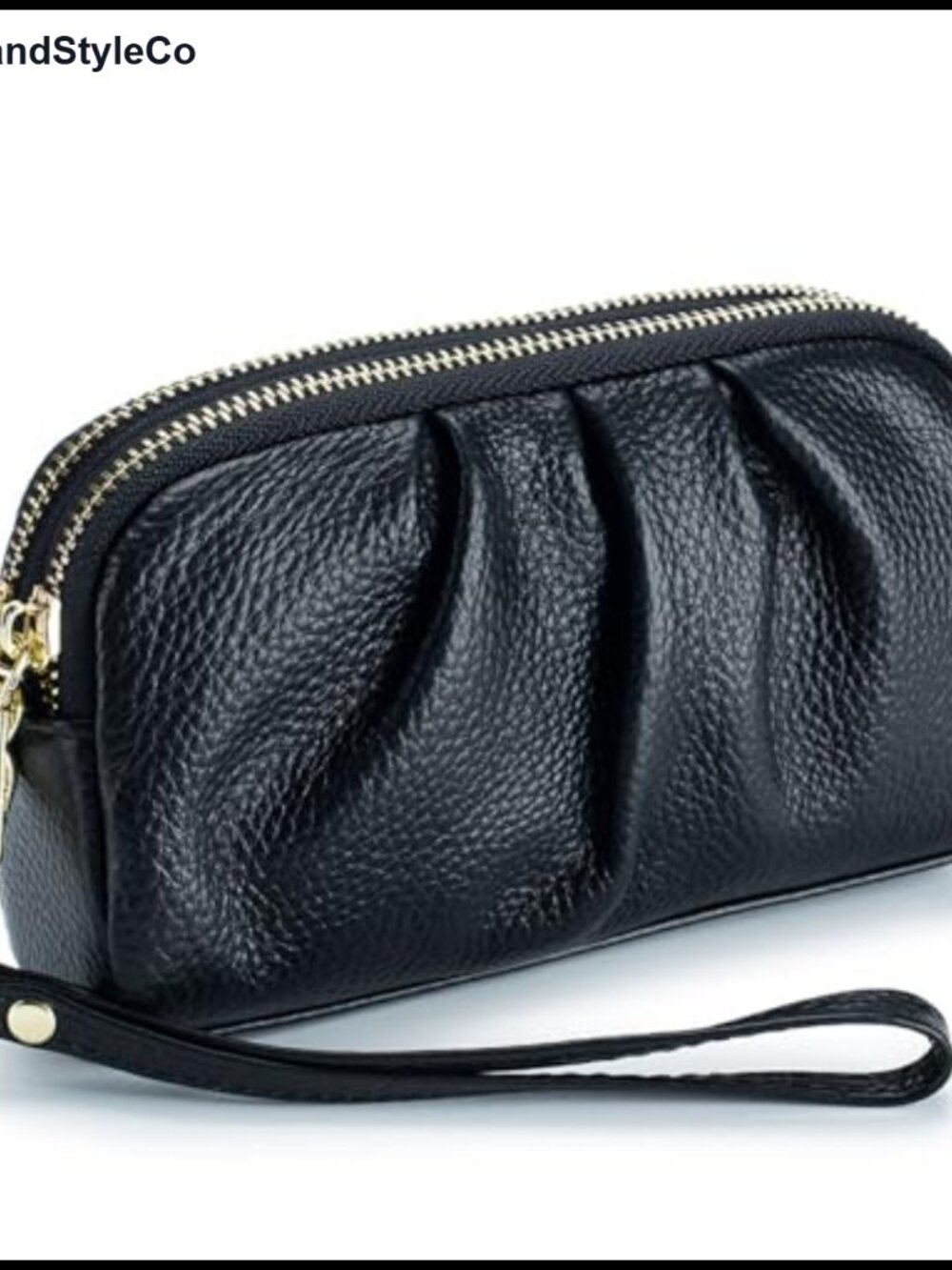 Genuine Leather Wristlet Wallet Ruched Clutch Women